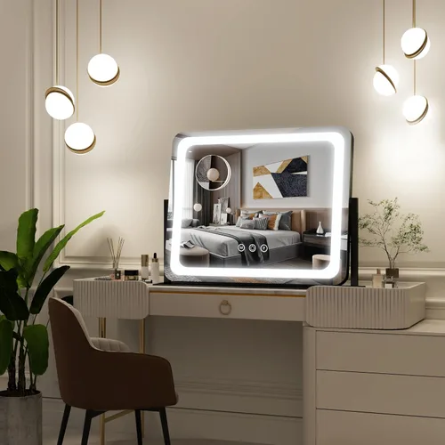 Vista 3 de FENNIO - Espejo de tocador con luces, espejo de maquillaje iluminado LED, pantalla táctil con 3 modos de iluminación, regulable, para mesa