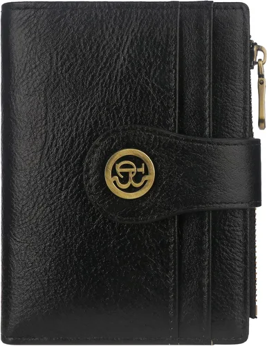 Vista 11 de Billetera de cuero para mujeres, billetera pequeña con bloqueo RFID para mujeres, billetera compacta de dos pliegues con tarjetero, ventana