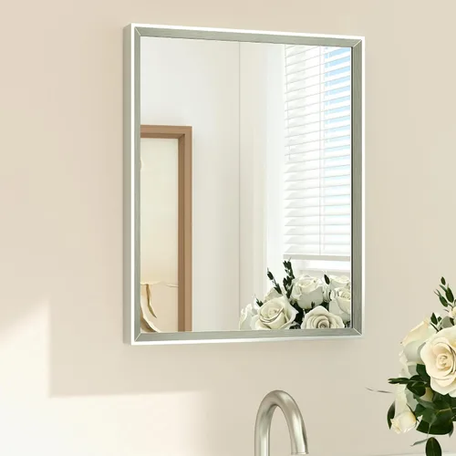 Vista 68 de TETOTE Espejo de baño dorado cepillado de 20" x 30", espejo de tocador de baño rectangular de latón dorado cepillado con marco biselado para sobre