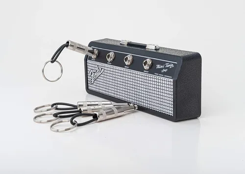 Vista 2 de Pluginz - Fender - Jack Rack - Negro y plateado con 4 llaveros de enchufe de guitarra