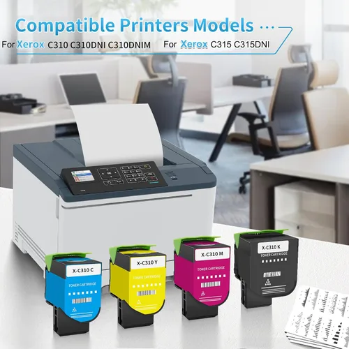 Vista 2 de Paquete de 4 cartuchos de tóner para Xerox C310 C315, 5,500 ~ 8,500 páginas de alta capacidad 006R004356 006R004357 006R004358 006R004359 para Xerox