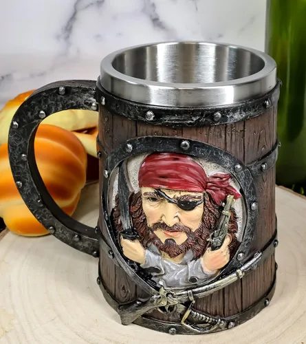 Vista 3 de Ebros Gift Pirates of Caribbean Seas Bandana Pirata Capitán Gorrión y Gancho de 2 lados Grande de 20 oz jarra de café Taza de cerveza Taza Taza