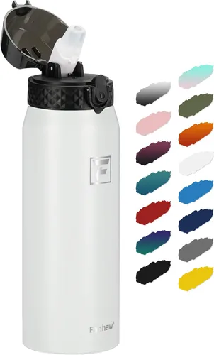 Vista 37 de Fanhaw Botella de agua de acero inoxidable aislada para niños de 20 onzas con tapa con popote, a prueba de fugas y antipolvo, botella de uso diario