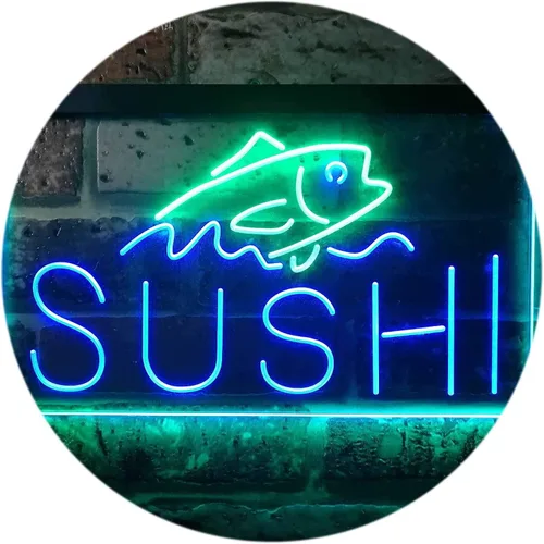 Vista 47 de ADVPRO Sushi Fish Sashimi Restaurant - Letrero de neón LED de doble color, azul y rojo, 12 x 8.5 pulgadas, st6s32-i3334-br