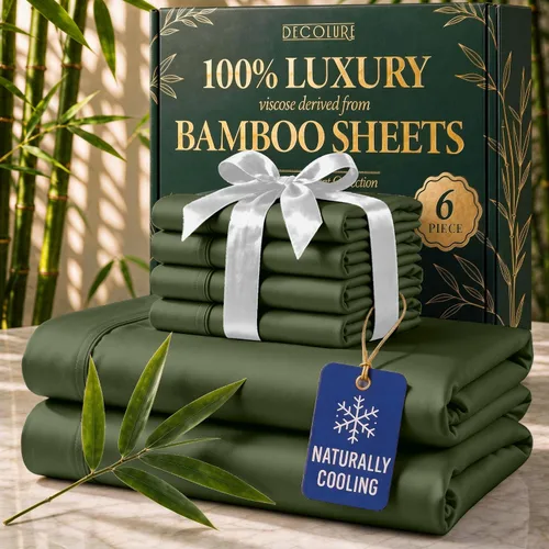 Vista 15 de DECOLURE Sábanas de Viscosa 100% Derivada de Bambú Tamaño Full - Juego de Sábanas de Lujo de 6 Piezas Naturalmente Refrescantes, Ultra Suaves Negro