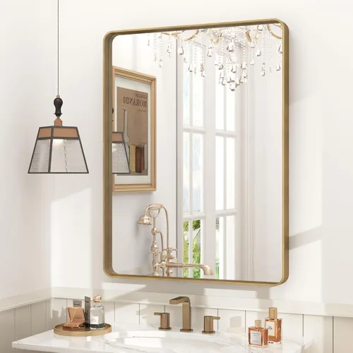 Vista 98 de Paquete de 2 espejos de baño con marco de metal negro de 22 x 30 pulgadas, espejo rectangular redondeado negro mate, antioxidante, se cuelga
