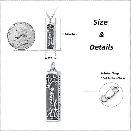 Vista 27 de Collar con colgante de urna de cenizas de cremación y árbol de la vida para mujer, plata de ley US1