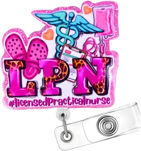 Vista 12 de CNA - Carrete de insignia para asistente de enfermería certificado retráctil con clip de identificación; accesorios CNA con purpurina brillante