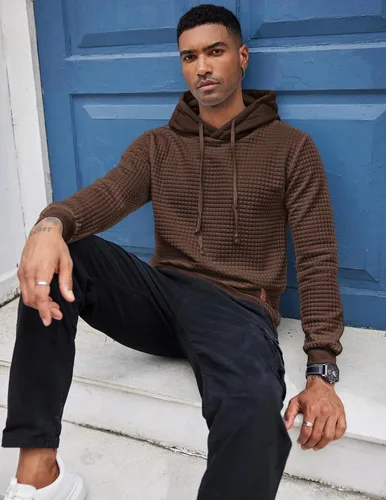 Vista 3 de COOFANDY - Sudadera con capucha para hombre, casual, de manga larga, con cordón ajustable y punto gofre