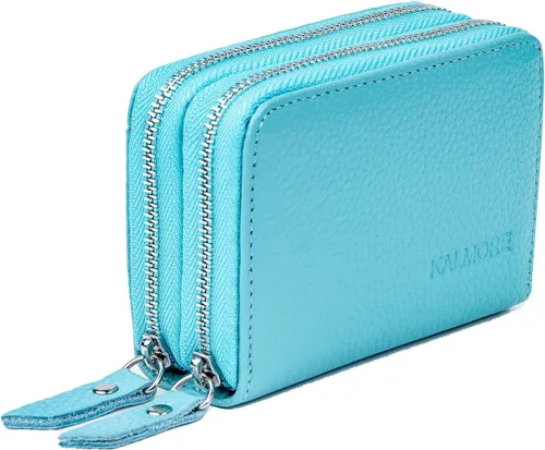 Vista 4 de Billeteras de cuero para mujer con doble cremallera RFID bloqueo bolsillo para monedas