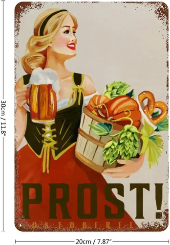 Vista 2 de Póster de Prost Oktoberfest Alemania. Bonito cartel de Lederhosen Blonde German Beer Pinup, festival vintage de beber alcohol, hogar, bar, cocina