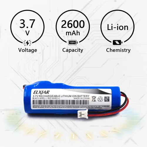 Vista 3 de Paquete de 5 baterías de iones de litio de 3.7 V 2600 mAh con conector PH2.0 2P para linternas, juguetes, electrónica, iluminación Bluetooth