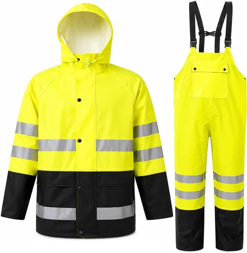 Vista 7 de Rain Suit For Men & Women Waterproof Heavy Duty Rain Gear Reflective Jacket for Fishing Outdoor Work Raincoats Negro