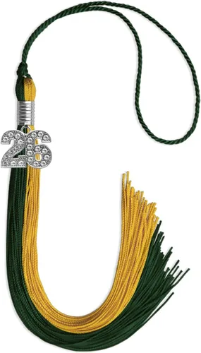 Vista 33 de Endea Graduation Borla de doble color con dije de plata brillante (negro/oro antiguo, 2025)