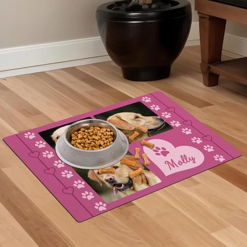 Vista 5 de Alfombrillas personalizadas de piel sintética para comida y agua, antideslizante e impermeable para nombre/foto, tapete personalizado