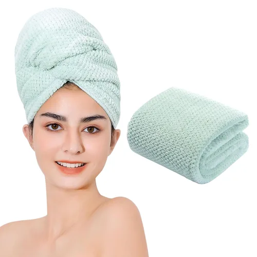 Vista 8 de Toalla de microfibra para el cabello de secado rápido, toallas de secado de pelo, adecuadas para todo tipo de cabello, ultra absorbente, cabello Azul