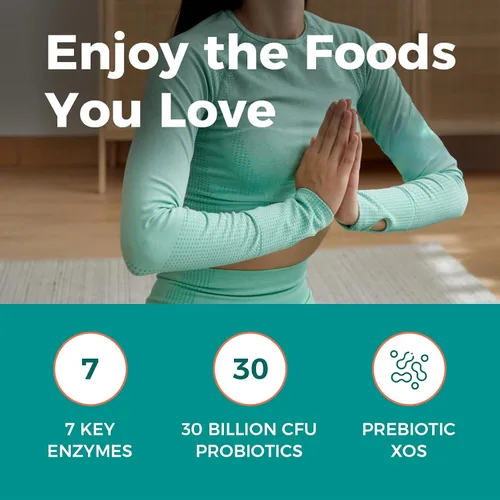 Vista 4 de NewRhythm Enzimas digestivas de 245 mg, con probióticos y prebióticos, a base de plantas, 7 enzimas clave, digestión, absorción de nutrientes