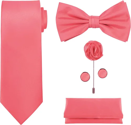 Vista 38 de TIE G 5pcs Tie Set in WHITE OR BLACK GIFT BOX: Solid Color Necktie, Satin Bow Tie, Pocket Square, Lapel, Cuff Links A-aqua
