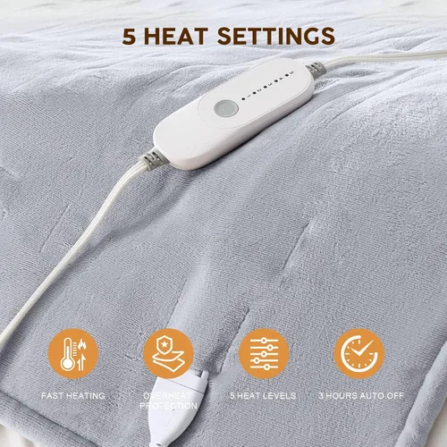 Vista 15 de Manta eléctrica térmica HYLEORY de 50"x60" de forro polar suave y franela con 5 niveles de calefacción y temporizador de 3 horas con apagado