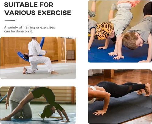 Vista 7 de Colchonetas para gimnasia para el hogar, 4 x 10 x 2 pulgadas, almohadilla de ejercicio de gimnasio con asas de transporte, alfombrilla de ejercicio