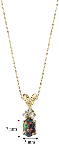 Vista 3 de PEORA Colgante de ópalo negro creado en oro amarillo de 14 quilates con diamantes genuinos para mujer, delicado solitario, forma ovalada de grado
