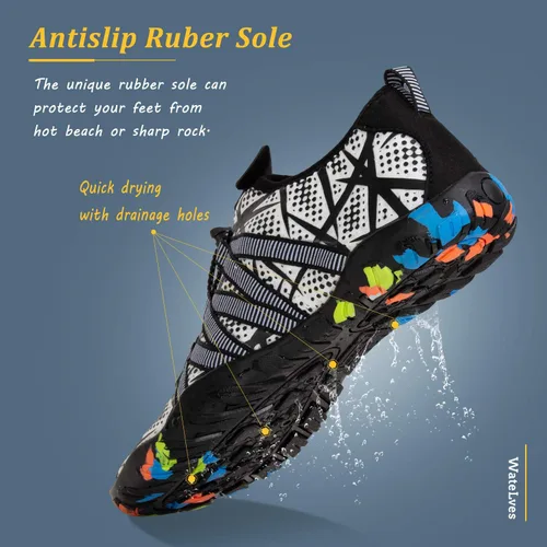 Vista 3 de WateLves - Zapatos de agua para hombres y mujeres, para natación, para la playa, la piscina, surfear, hacer yoga o aeróbics acuático, calcetines