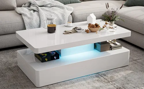 Vista 10 de Mesa de centro LED moderna, mesa de centro negra de alto brillo con luces LED de 16 colores, rectangular, 43.3 x 23.6 x 15.4 pulgadas Negro