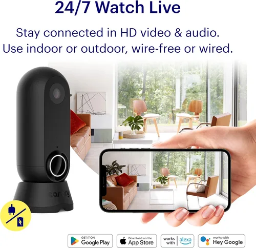 Vista 2 de Cámara de seguridad Canary View para interiores 1080p HD con lente gran angular Monitoreo de alerta activado por movimiento. Alexa, iOS, Android