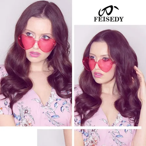 Vista 5 de FEISEDY Gafas de sol sin montura en forma de corazón para mujer, gafas de amor a la moda B2419