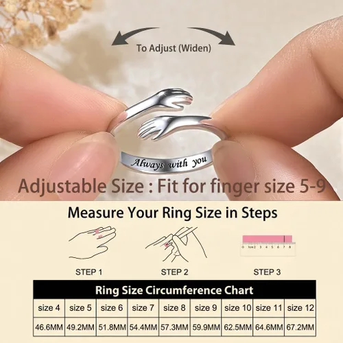 Vista 5 de Anillos de abrazo de plata esterlina S925 para mujeres, adolescentes y niñas, anillo ajustable para nieta, hija, esperanza, promesa, amistad, anillo