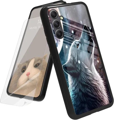 Vista 170 de Funda para Samsung Galaxy A12 5G con protector de pantalla, parte trasera de vidrio templado + TPU de silicona suave que absorbe los golpes