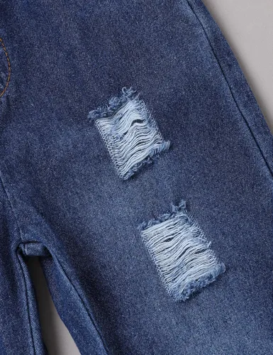 Vista 6 de oklady Ropa para niño pequeño, sudadera de manga larga con letras y pantalones de mezclilla rasgados, trajes de otoño e invierno para niños, 2-6T