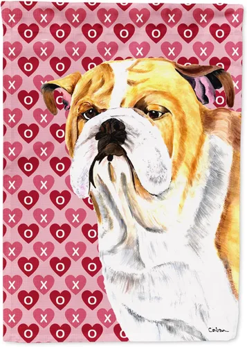 Vista 214 de Caroline's Treasures SS4484GF Bandera de jardín con diseño de bulldog inglés y corazones para el Día de San Valentín, bandera decorativa para patio