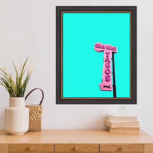 Vista 5 de Amanti Art Impresión artística enmarcada de 23 x 19 pulgadas, letrero de tacos de Cha Chas por Tom Windeknecht, arte de pared de paisajes urbanos