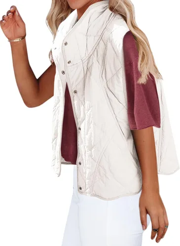 Vista 2 de SENSERISE Chaleco acolchado para mujer, con cuello alto, ligero, con botones y bolsillos