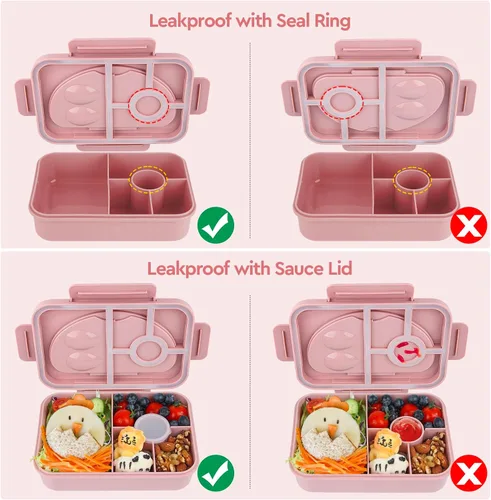 Vista 4 de Lonchera Bento para adultos, contenedores de almuerzo para adultos y niños, caja Bento de 5 compartimentos para niños, cajas de aperitivos