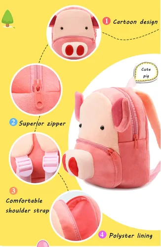 Vista 6 de Ladyzone Mochila para niños pequeños con diseño de animales del zoológico, bonita bolsa de felpa de dibujos animados de 10 pulgadas para niños