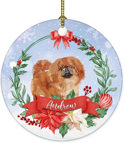 Vista 6 de Adorno personalizado con nombre de perro, adorno de Navidad de cerámica personalizado para perro, colgante redondo para árbol de bolas, recuerdo