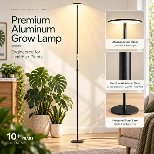 Vista 7 de Luz de crecimiento de 85 pulgadas de alto para plantas grandes Control remoto con temporizador prémium de 2300 K a 6500 K de 1 a 23 horas