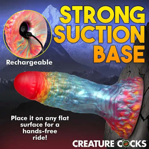 Vista 7 de CREATURE COCKS Consolador vibratorio de silicona Rainbow Phoenix para hombres, mujeres y parejas. Consolador de fantasía con potente vibración.