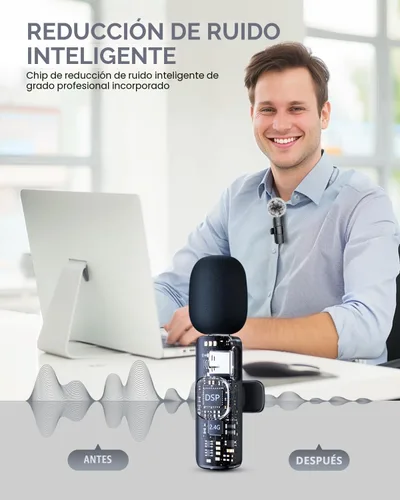 Vista 3 de PQRQP Micrófono Lavalier inalámbrico profesional 3 en 1 para iPhone/Android/cámara, micrófonos inalámbricos, mini micrófono, calidad de sonido