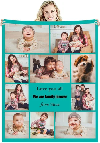 Vista 14 de Manta de fotos personalizada con collage de texto, imagen, regalo de cumpleaños de boda para adultos, bebés, niños, niñas, niños, papá, mamá, 1 Foto