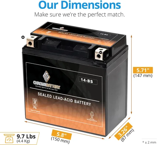 Vista 2 de CB CHROMEBATTERY Batería ATV de alto rendimiento, sin mantenimiento, batería sellada AGM YTX14-BS para motocicleta compatible con Honda Suzuki