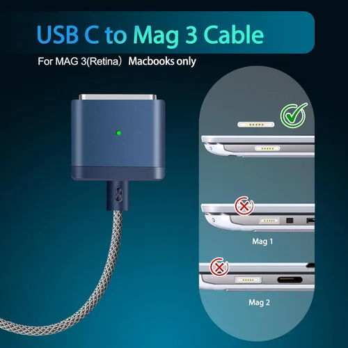 Vista 6 de Cable de carga rápida USB C a Mag 3 de 140 W, 6.6 pies, compatible con MacBook Air 2022 M2, MacBook Pro 2021 M1 Pro y Max Chip de 14 pulgadas y 16