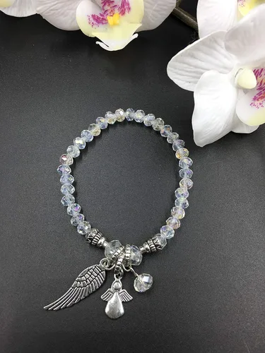 Vista 3 de Pulsera de plata con cruz de ala de ángel, 12 unidades, con bolsas de organza para niño y niña, recuerdo de bautizo, recuerdo de bautizo, 12