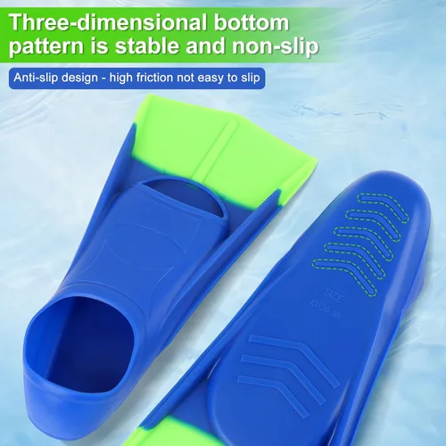 Vista 5 de Aletas de natación para niños, aletas cortas de natación para entrenamiento de natación y buceo, tamaño adecuado para principiantes, niños, niñas