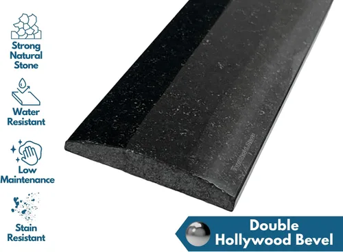 Vista 2 de Umbral de granito pulido negro absoluto de Hollywood doble para transiciones de piso (4 "x 24")