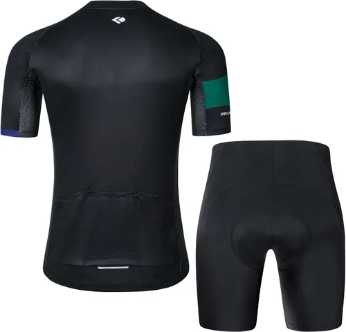 Vista 2 de Conjunto de camisetas de ciclismo para hombre, pantalones cortos acolchados de secado rápido, manga corta, 3 bolsillos traseros, traje de ciclismo