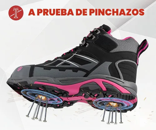 Vista 4 de LARNMERN Botas de punta de acero para mujer, botas ligeras de construcción