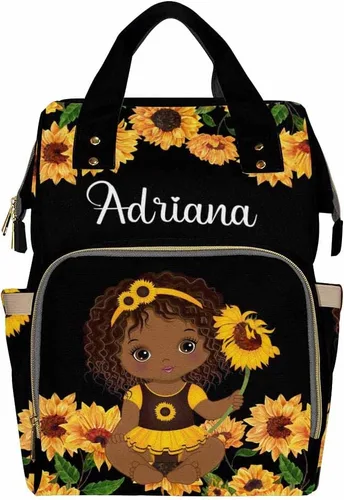 Vista 21 de Newcos Bolsa de pañales personalizada con estampado de corona con nombre personalizado de África negra para mujer, bolsa de pañales de viaje casual